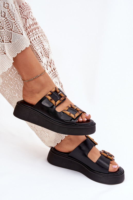 Eco Leather Women's Sandals On Platform With Buckles Black Xanivia