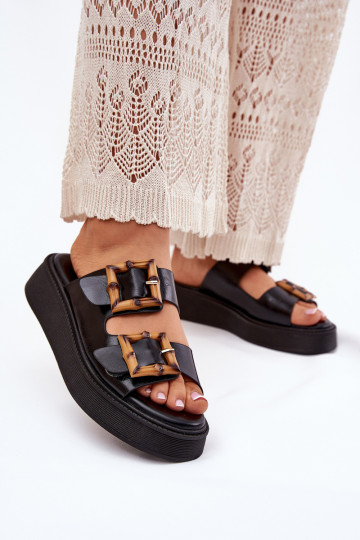 Eco Leather Women's Sandals On Platform With Buckles Black Xanivia 2