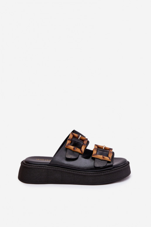 Eco Leather Women's Sandals On Platform With Buckles Black Xanivia