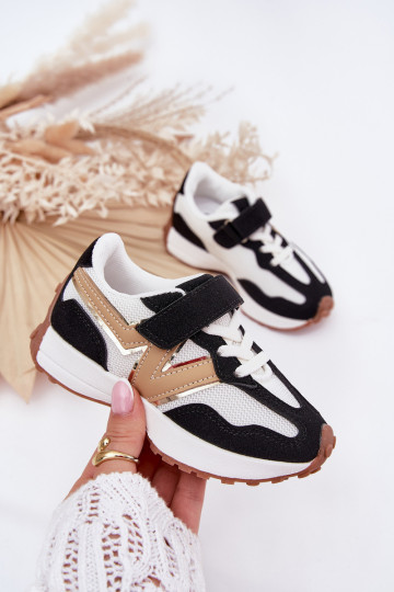 Children's Velcro Sneakers Black and White Tezzu