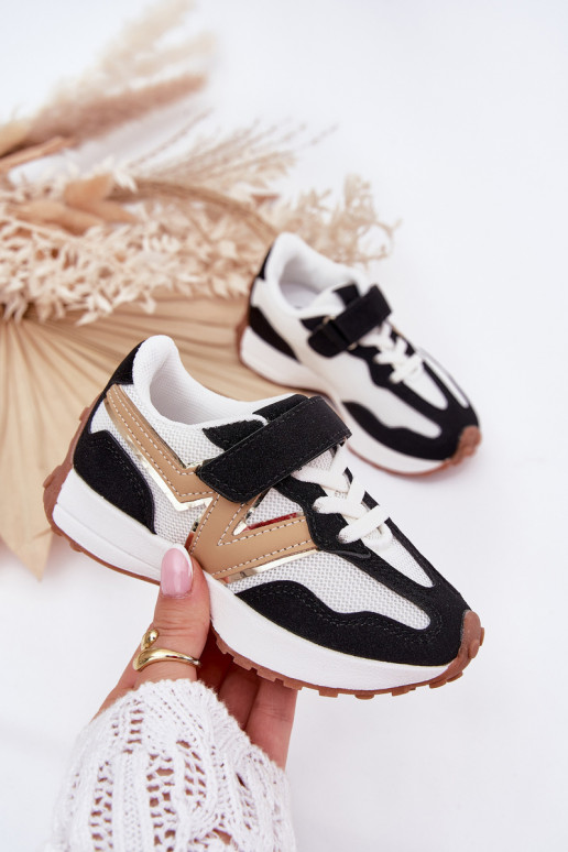Sneakersy Dziecięce Na Rzep Biało-Czarne Tezzu