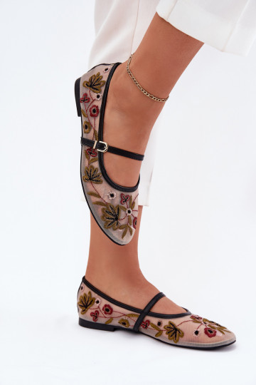 Ballet Flats With Embroidery And Strap Black Lilindraen
