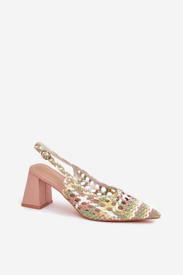 Woven Block Heel Sandals Pink Ebina 2