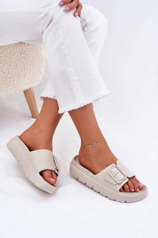 Women's Foam Platform Sandals With Buckle Beige Viasara Women's Foam Platform Sandals With Buckle Beige Viasara