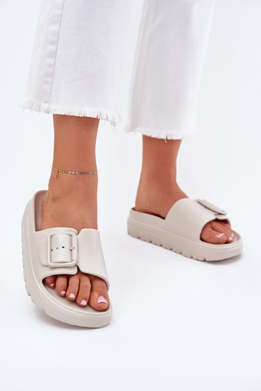 Women's Foam Platform Sandals With Buckle Beige Viasara Women's Foam Platform Sandals With Buckle Beige Viasara