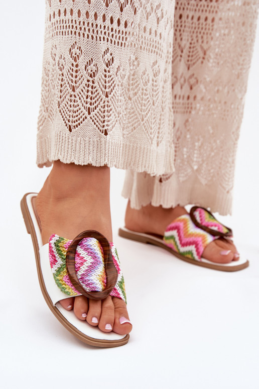 Women's Flat Sandals With Decorative Buckle White Luwam