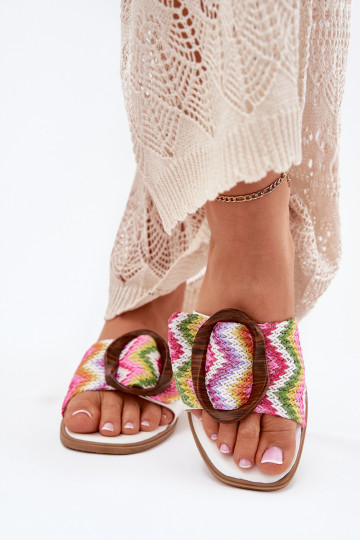 Women's Flat Sandals With Decorative Buckle White Luwam 2