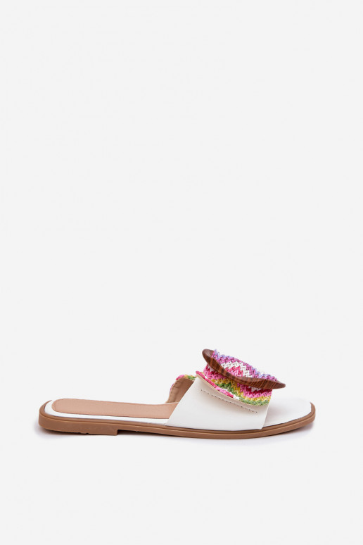 Women's Flat Sandals With Decorative Buckle White Luwam