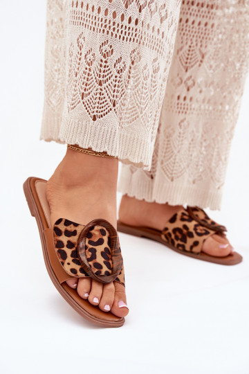 Flat Women's Slippers With Decorative Buckle Leopard Luwam 2