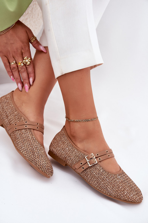 Ballet Flats With Weaving And Straps Khaki Partheda