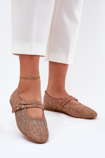 Ballet Flats With Weaving And Straps Khaki Partheda 2