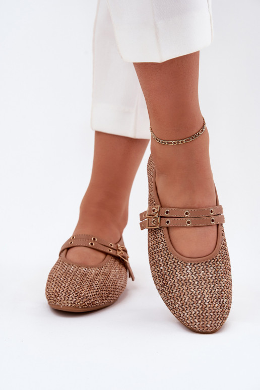 Ballet Flats With Weaving And Straps Khaki Partheda