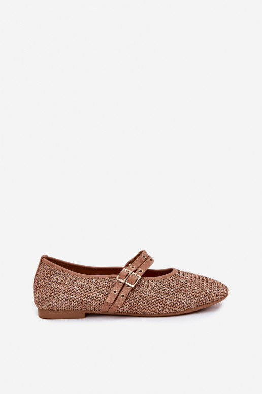 Ballet Flats With Weaving And Straps Khaki Partheda