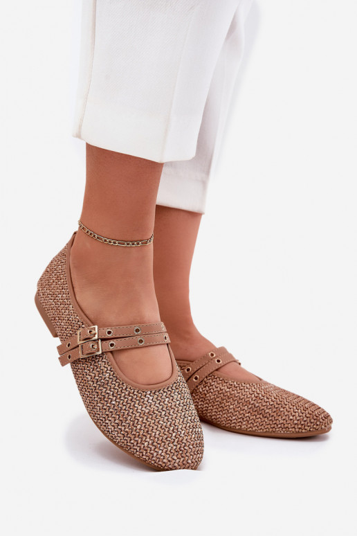 Ballet Flats With Weaving And Straps Khaki Partheda