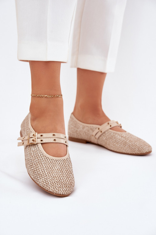 Ballet Flats With Weaving And Straps Beige Partheda