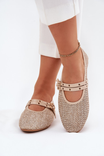 Ballet Flats With Weaving And Straps Beige Partheda 2