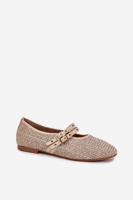 Ballet Flats With Weaving And Straps Beige Partheda
