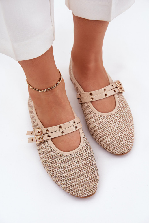 Ballet Flats With Weaving And Straps Beige Partheda