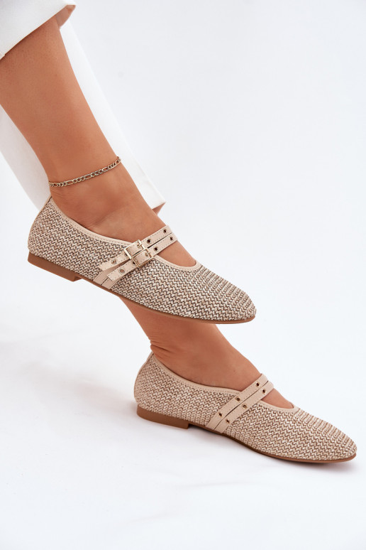 Ballet Flats With Weaving And Straps Beige Partheda