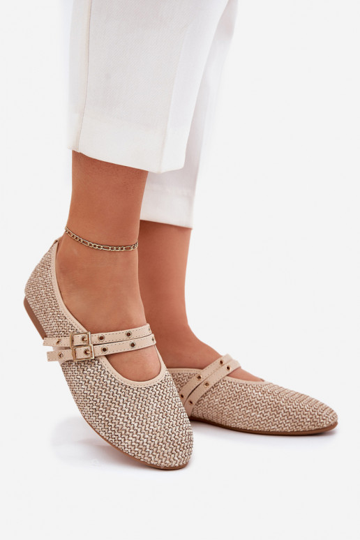 Ballet Flats With Weaving And Straps Beige Partheda