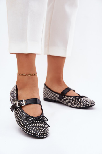 Embellished Ballet Flats With Bow And Strap Black Zdivisa 2