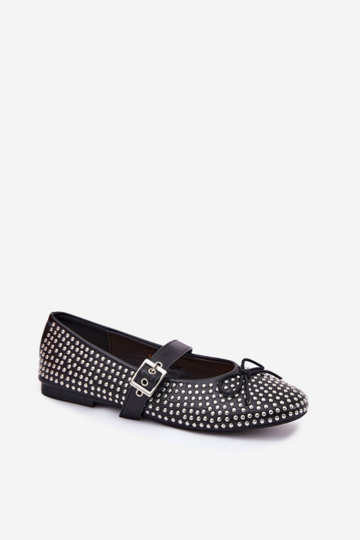 Embellished Ballet Flats With Bow And Strap Black Zdivisa