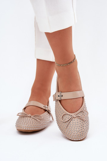Embellished ballerinas with bow and strap beige Zdivisa 2
