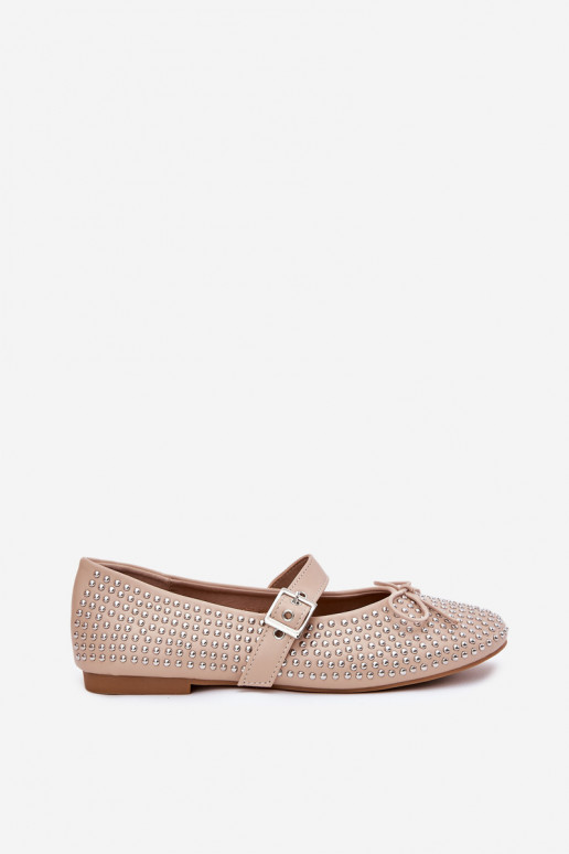 Embellished ballerinas with bow and strap beige Zdivisa