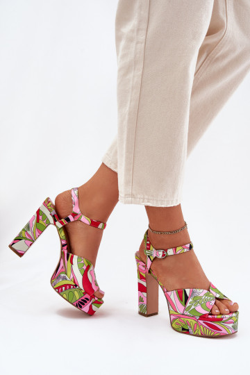 Patterned Heeled Sandals And Platform Pink-Green Slaria