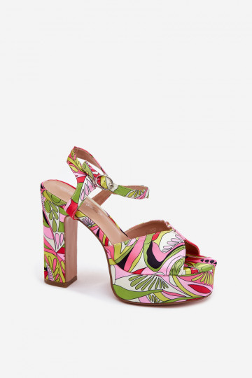 Patterned Heeled Sandals And Platform Pink-Green Slaria 2
