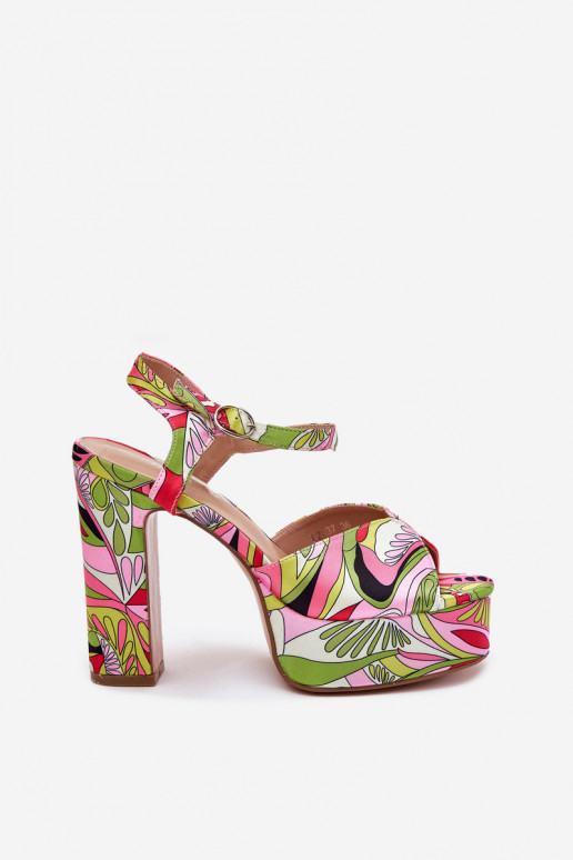 Patterned Heeled Sandals And Platform Pink-Green Slaria