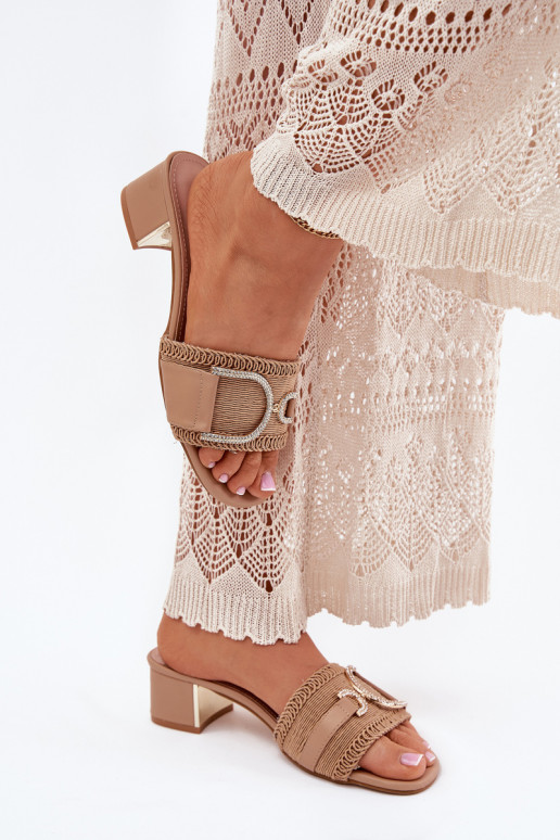 Ladies Heels With Decorative Detail Dark Beige Julinemi