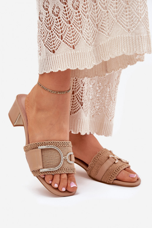 Ladies Heels With Decorative Detail Dark Beige Julinemi