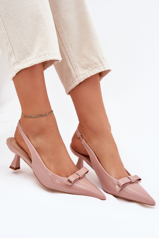 Lacquered High Heels With Bow Nude Naylna