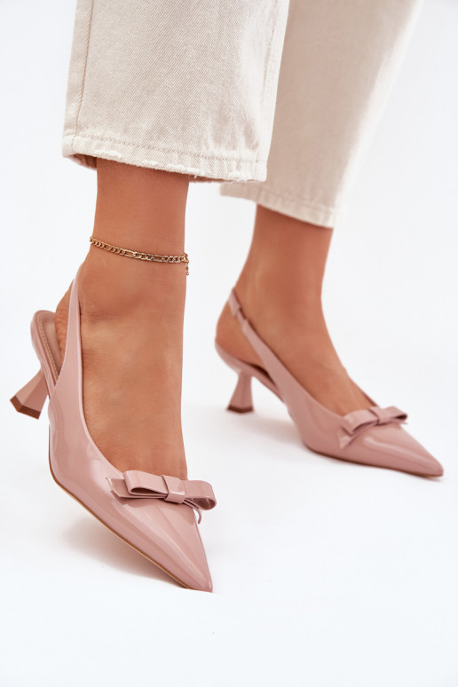 Lacquered High Heels With Bow Nude Naylna