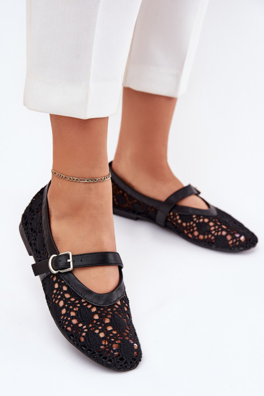 Perforated ballerinas with strap black Orphali