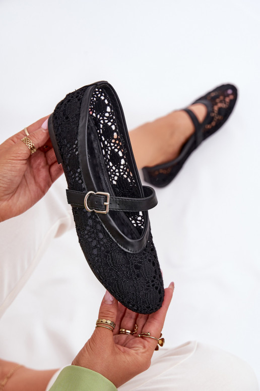 Perforated ballerinas with strap black Orphali