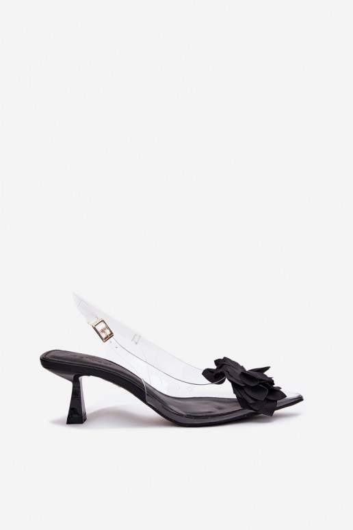 Transparent High Heel Sandals With Decorative Flower Black Risalie