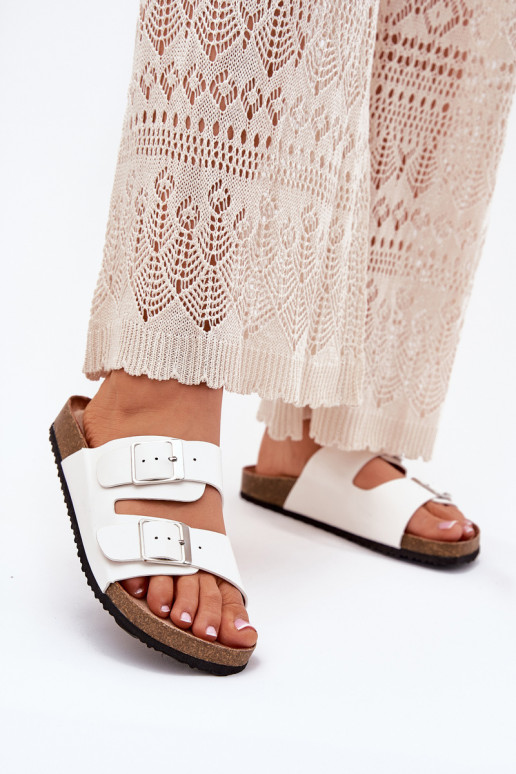 Women's Cork Platform Sandals With Buckle White Evisolla
