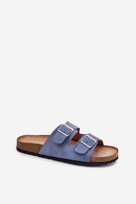 Women's sandals on cork platform with buckles blue Evisolla