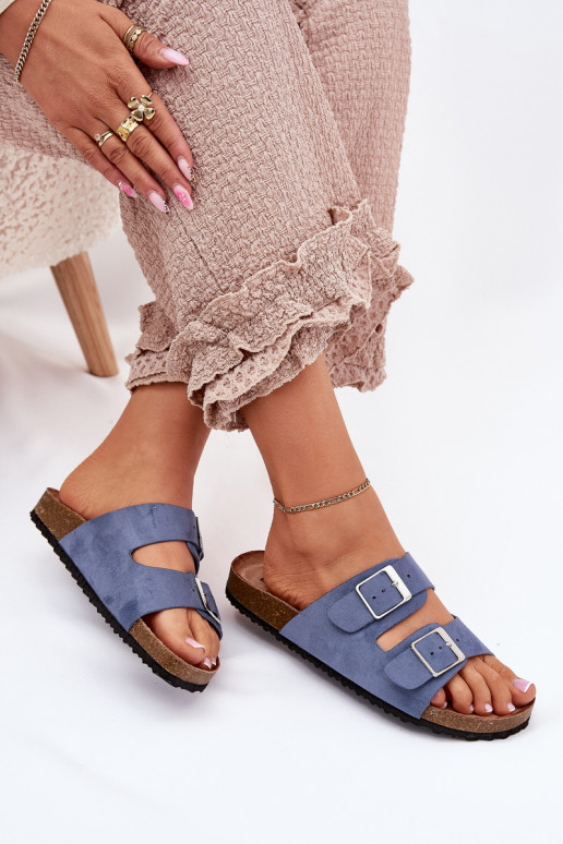 Women's sandals on cork platform with buckles blue Evisolla