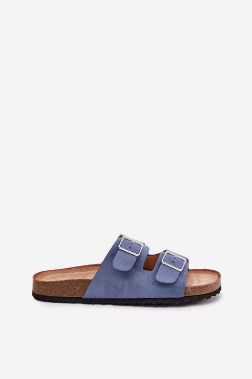 Women's sandals on cork platform with buckles blue Evisolla