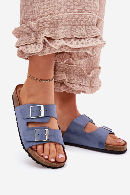Women's sandals on cork platform with buckles blue Evisolla