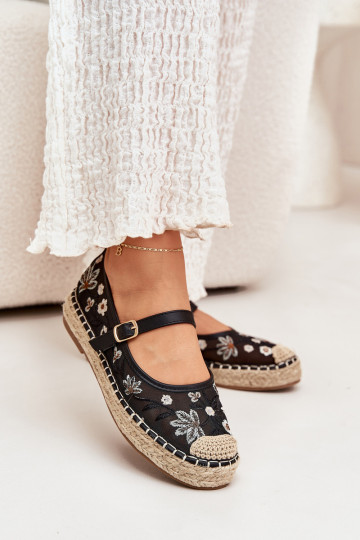 Mesh Espadrilles With Embroidery On Platform Black Laxisa