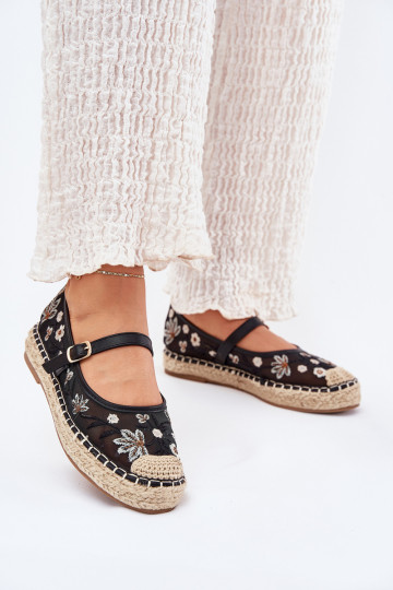 Mesh Espadrilles With Embroidery On Platform Black Laxisa 2