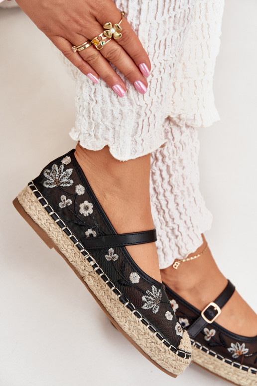 Mesh Espadrilles With Embroidery On Platform Black Laxisa