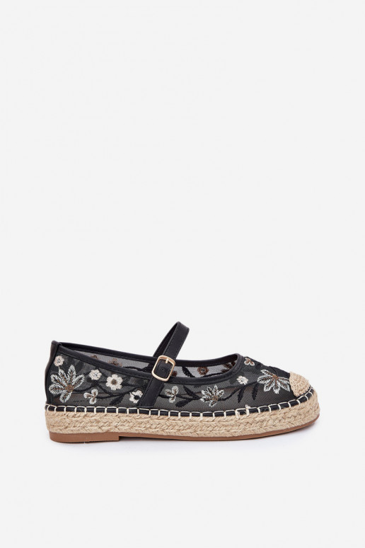 Mesh Espadrilles With Embroidery On Platform Black Laxisa