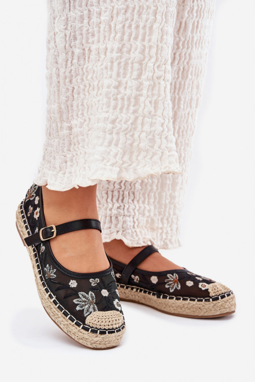 Mesh Espadrilles With Embroidery On Platform Black Laxisa