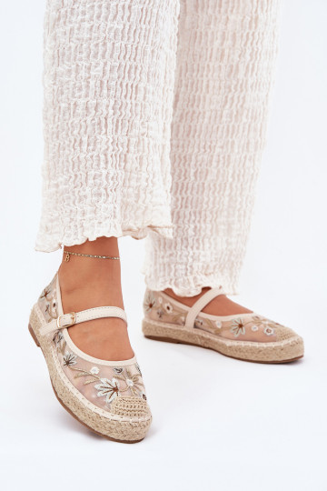Mesh Espadrilles With Embroidery On Platform Beige Laxisa
