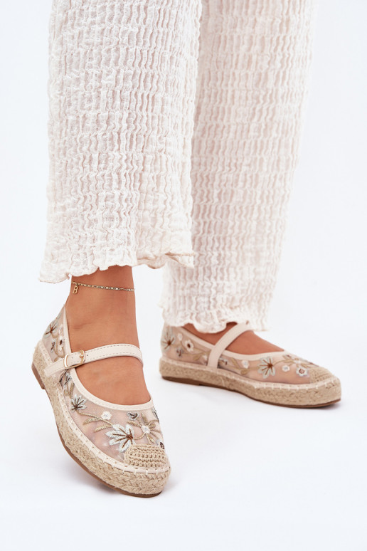 Mesh Espadrilles With Embroidery On Platform Beige Laxisa